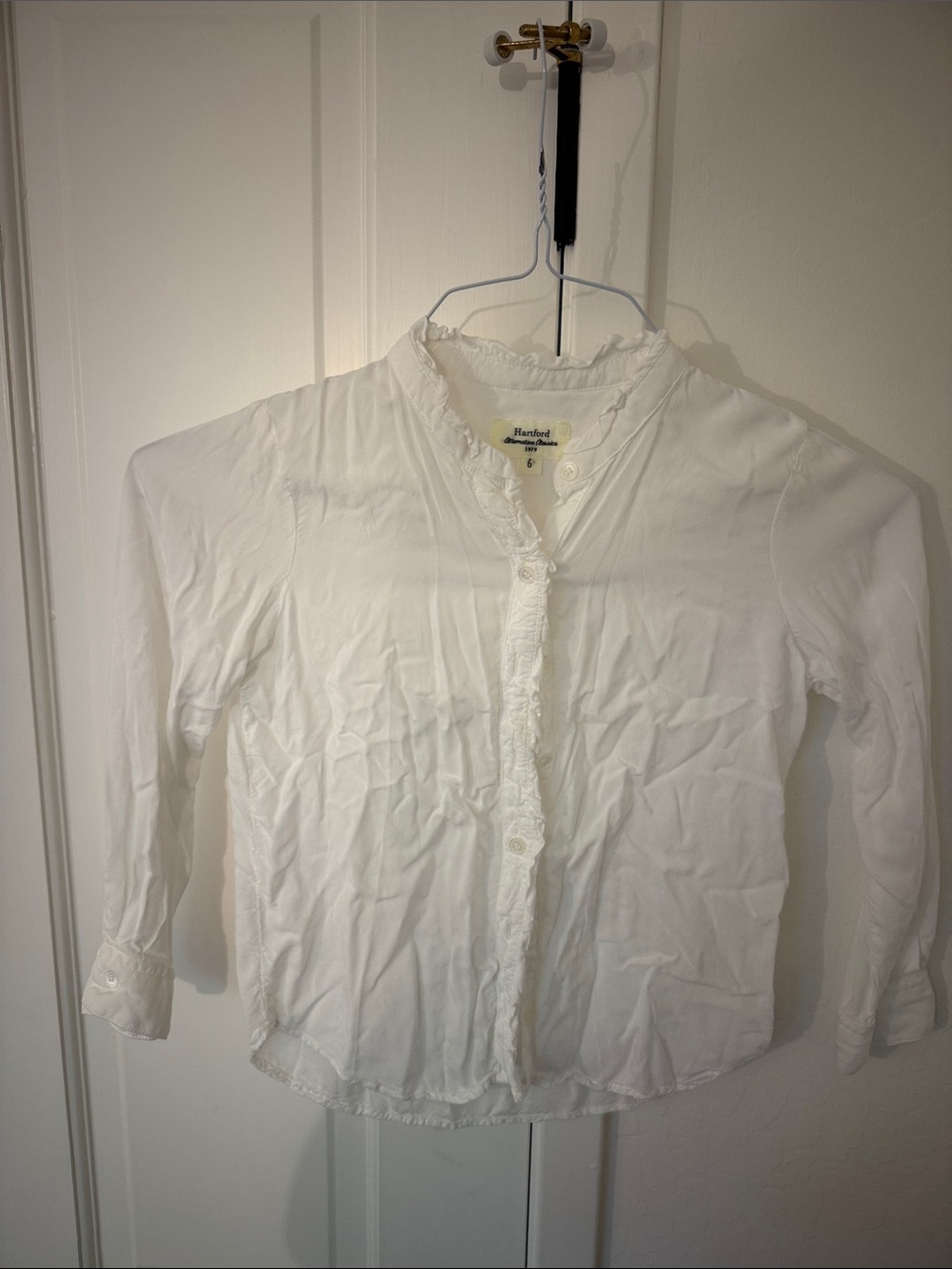 Hartford White Ruffle-Trim Button Front Blouse
